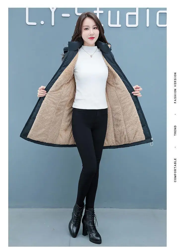 New Womens Padded Jacket Long Hooded Parker Overcoat Plus Velvet Thicke Winter Warm Coat Female Korean Casual Cotton Clothes 4XL