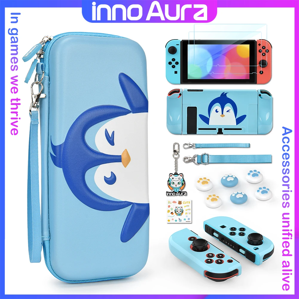 innoAura Switch Accessories Bundles for NS with Switch Game Console Protective Cover Box Portable Travel Carrying Case