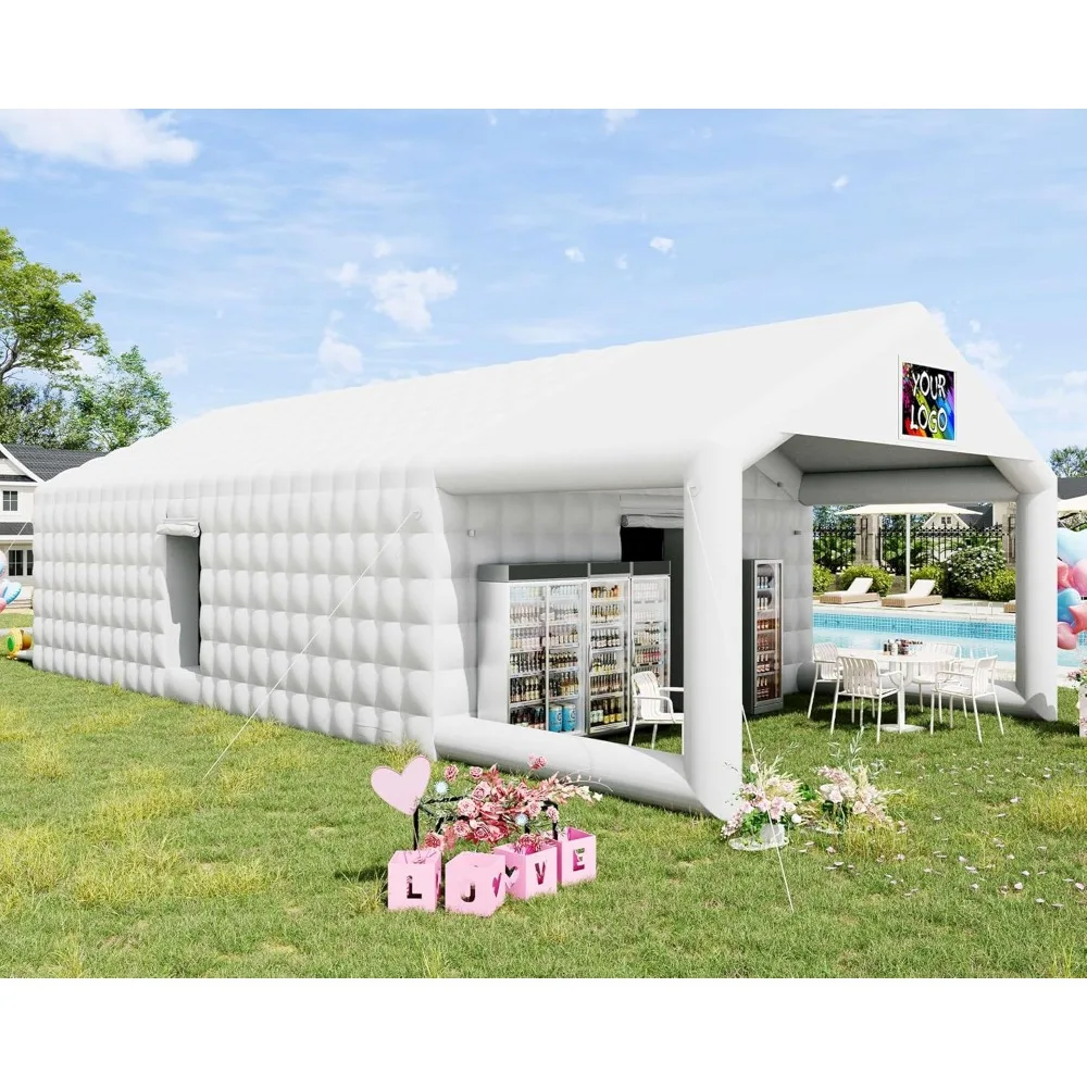 

39x20x14 FT Large Inflatable Nightclub Tent for Adults with Pavilion Rest Area, Black Inflatable Night Club Gazebo with 2 Side