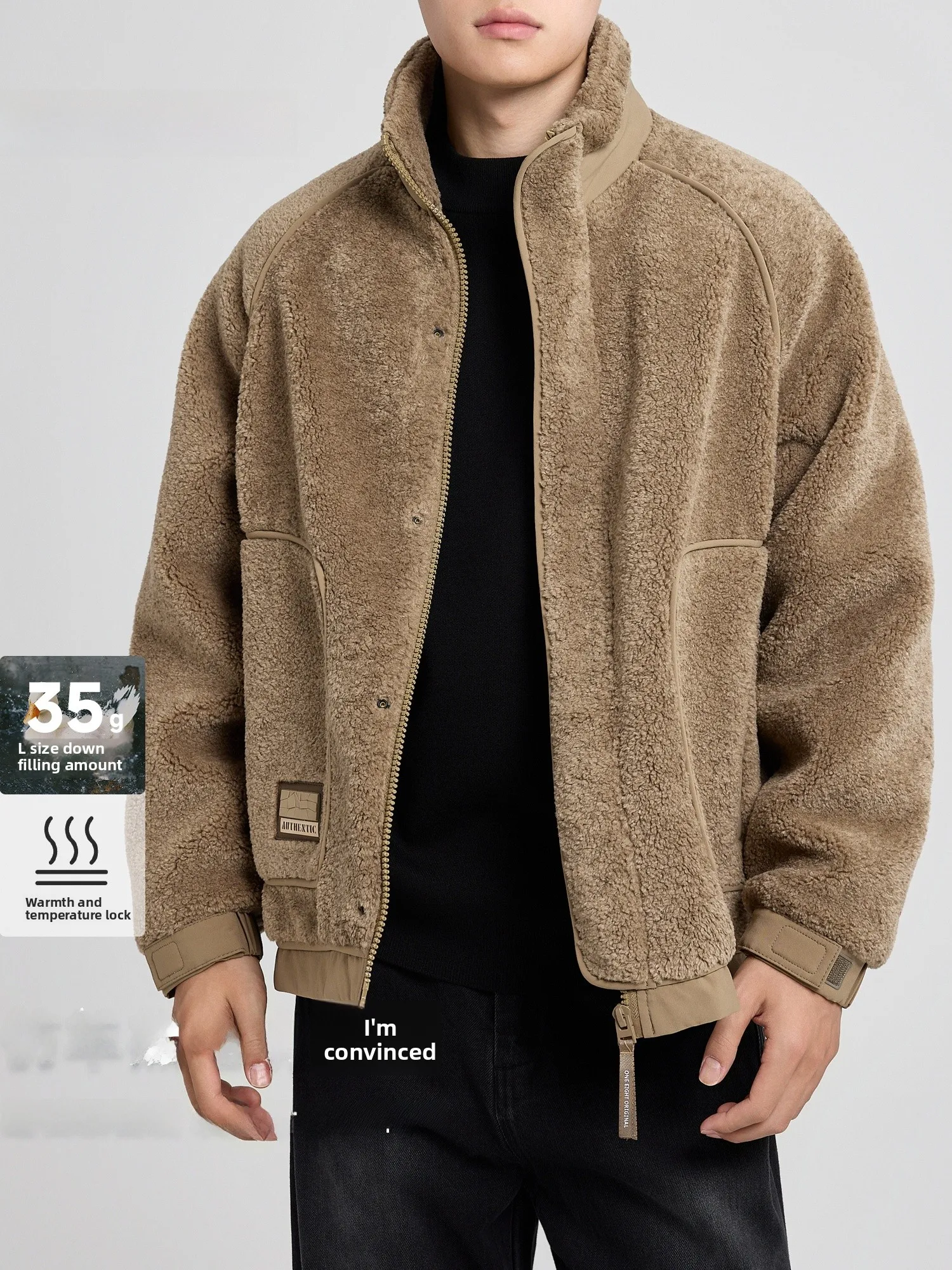 

Высококачественная мужская утепленная куртка с воротником из овечьего меха, на двойной пуговице, теплая верхняя одежда, модная повседневная модель с длинными рукавами.