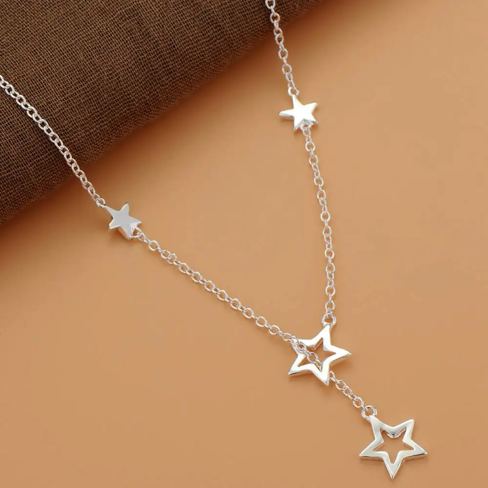 

925 Sterling Silver Necklace Stars For Women Fashion Clavicle Snake Chain Necklaces Wedding Jewelry Party High quality