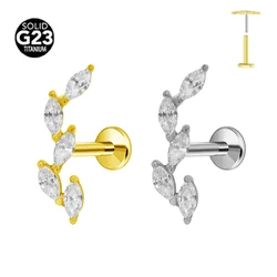 Leaf Push In Labret Piercing G23 Titanium BranchNose Stud Threadless Butterfly Ear Tragus Flatback Piercing Body Jewelry