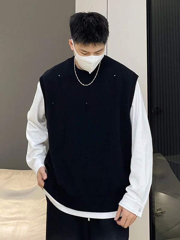 

Men's Knitted Sweater Vest Autumn Winter round Ne Svel Base irt Casual Loose Fit Polyester Spring Season Faion