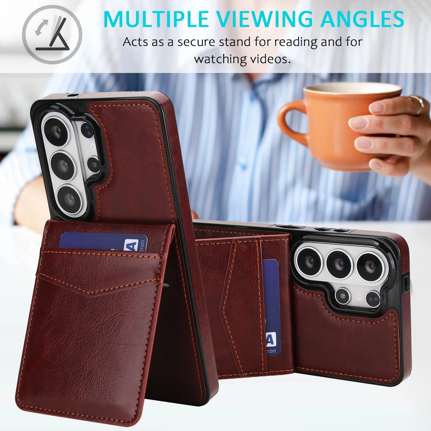 Wallet Leather Solid Color Bracket Card Solt Holder Bag Case For Samsung Galaxy S26 S25 S24 S23 S22 Ultra Plus FE Pocket Cover