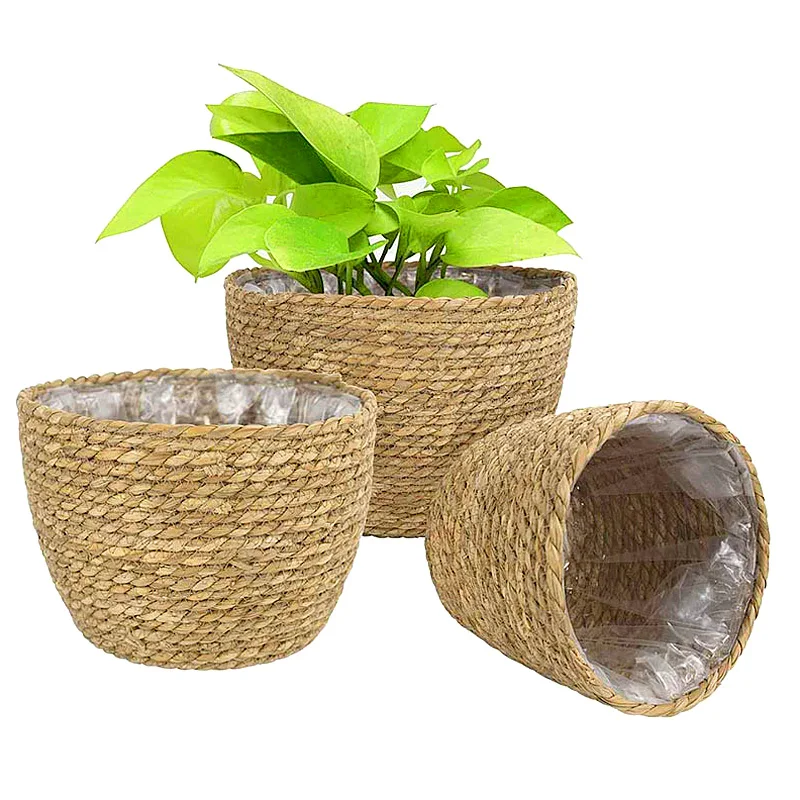 1PC Hanging Planter Straw Rope Woven Wall Hanging Plant Storage Basket Flower Pot Hanger For Wall Decoration Countyard Garden