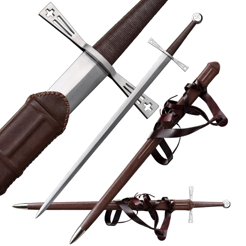 Espada medieval templaria, espadas templarias de los caballeros reales, hoja de entrenamiento de acero, tipo espada europea medieval