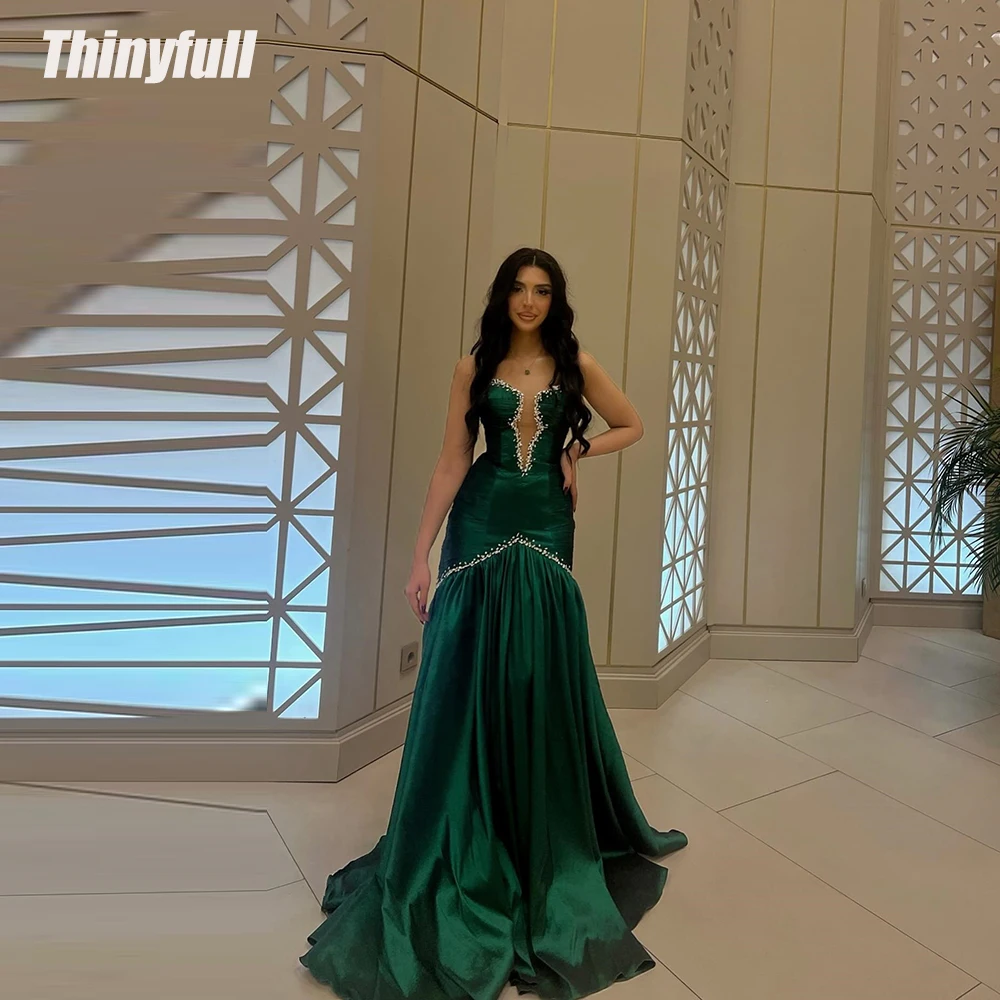 

Thinyfull Mermaid Satin Prom Dresses Sweetheart Sleeveless Crystal Evening Party Gown Long Dress robes de soirée Customized
