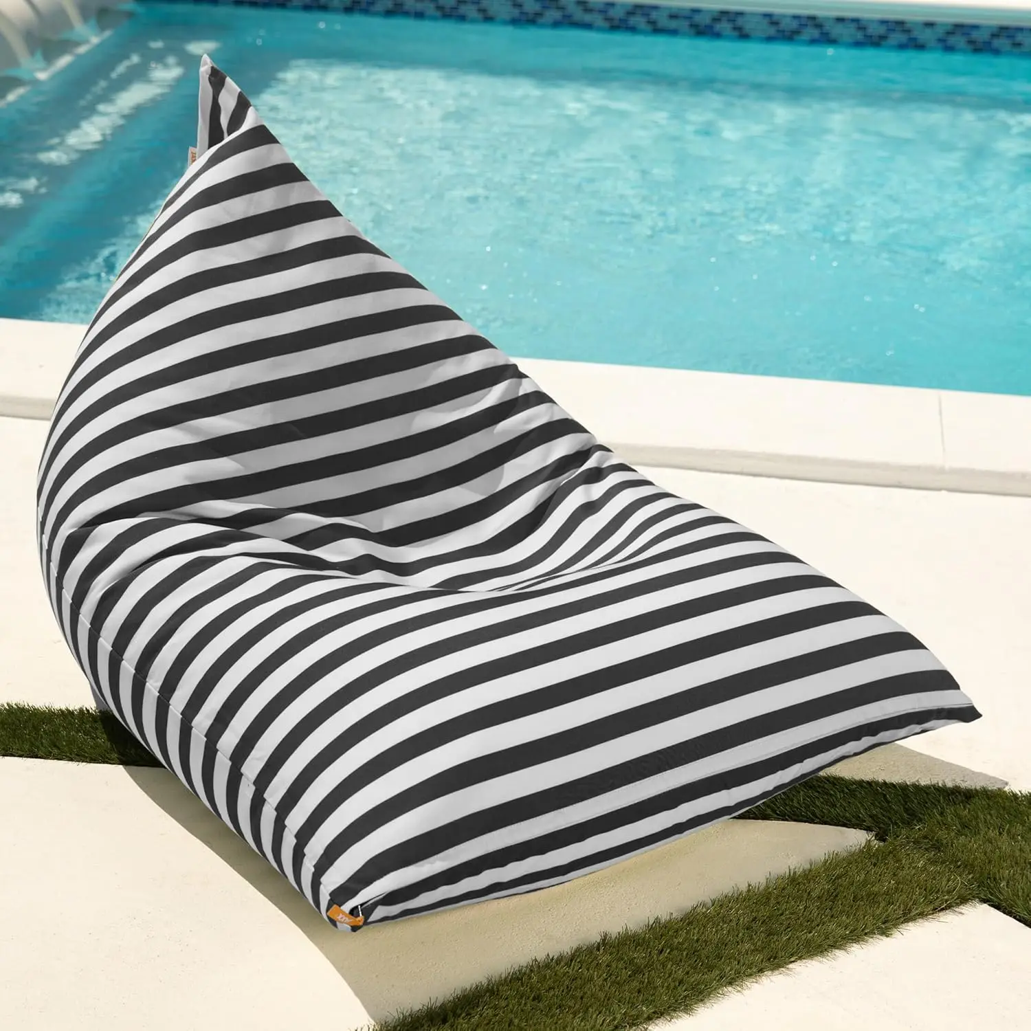 Twist Outdoor Bean Bag Chair, Black & White Stripes