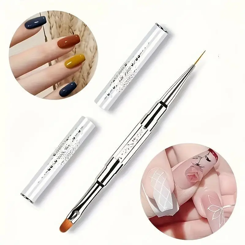 Pro Dual Ended Builder Gel Nail Brush With Rhinestone Handle For French Tip Gel Liner Manicure Tools