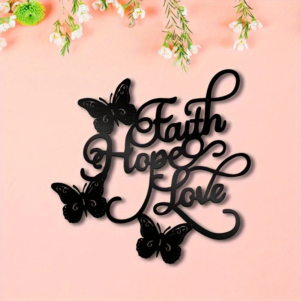 CIFBUY – décoration murale en métal en forme de papillon, panneau noir, sculpture vintage, foi, espoir, amour, pour salon, bureau, décoration de la maison