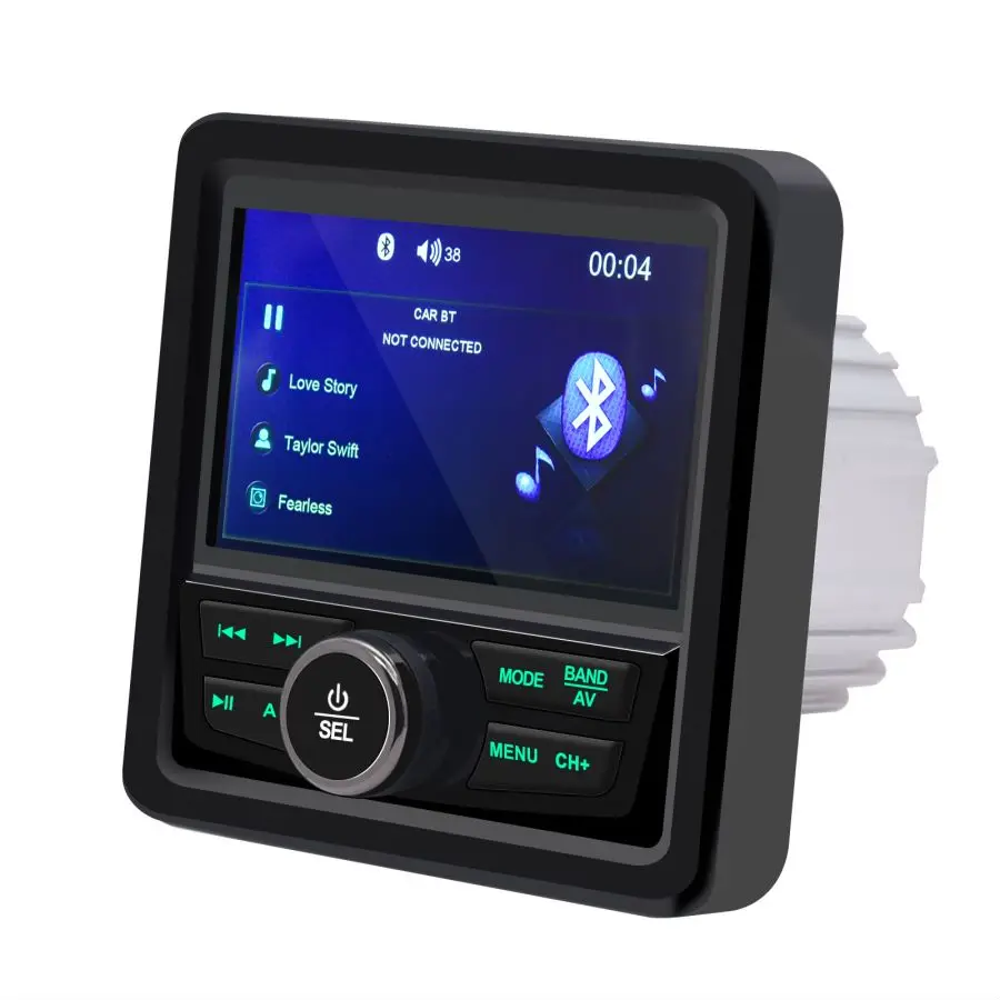 Rádio estéreo marinho impermeável com GPS, Motocicleta Audio Boat, Carro MP3 Player, Sistema de som automático, Receptor FM AM para SPA UTV AT, Novo