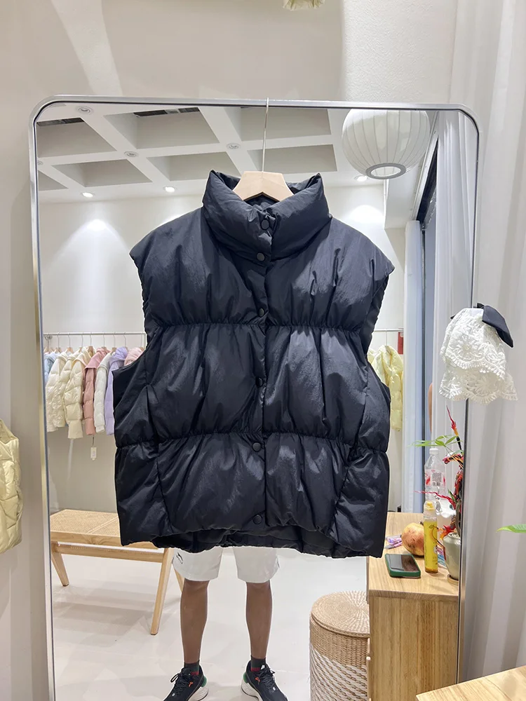 Korean version loose fit white duck down coat trendy 2025 winter new women's short style stand collar versatile vest