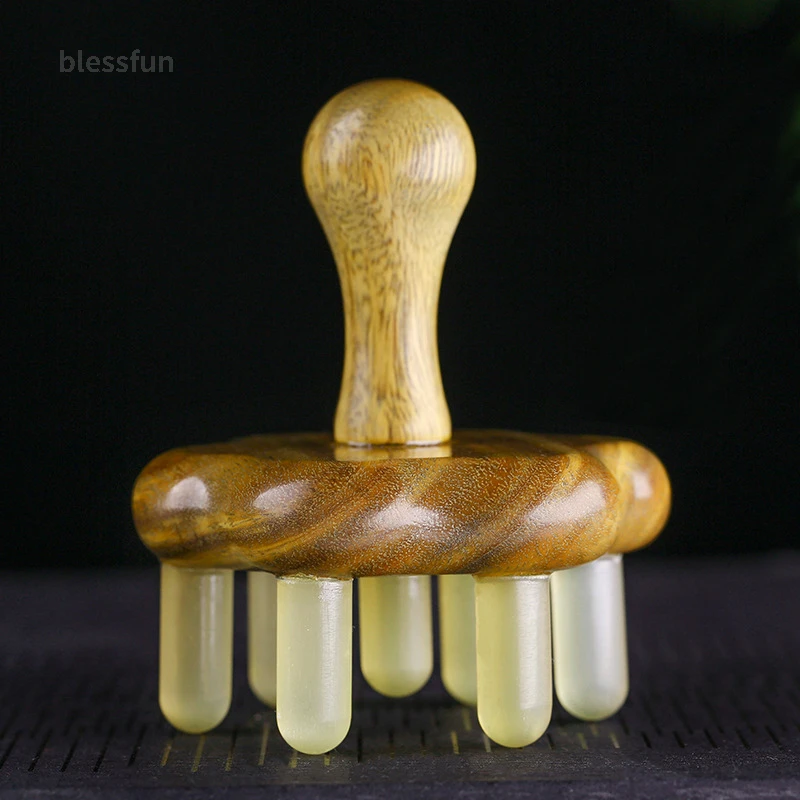 

Green Sandalwood +Natural Horn Gua Sha Massager Comb Head Scalp Meridian Scraping Massage Brush Acupuncture Therapy Relaxation