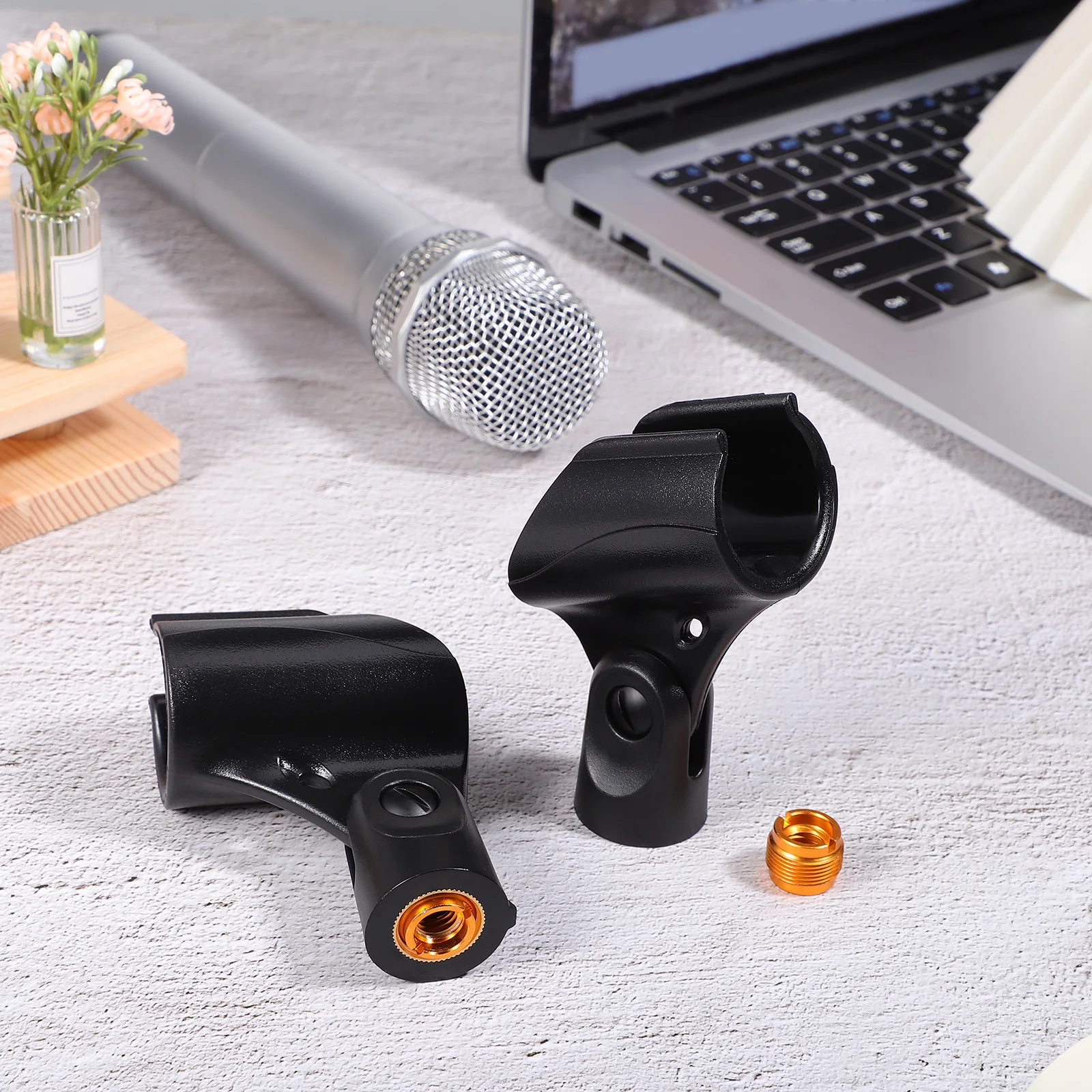 

2Pcs Microphone Mount Clip Robust Build with Flexible Angle Control for Handheld Mics on Standard Stands Mic Clip
