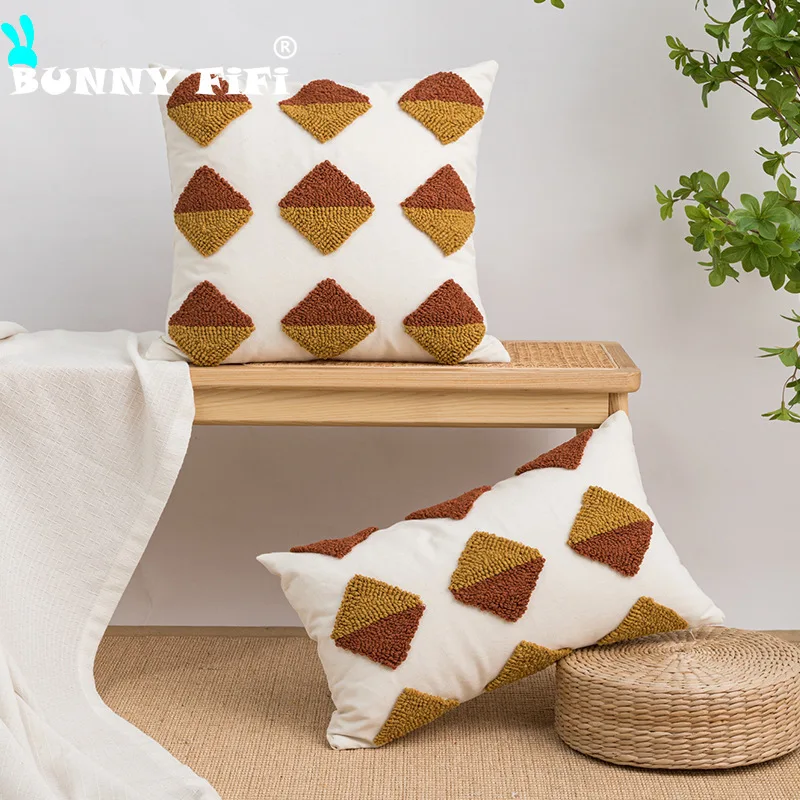 American Style Geometric Plush Cushion Cases Warm Velvet Solid Color Pillowcase 45*45cm