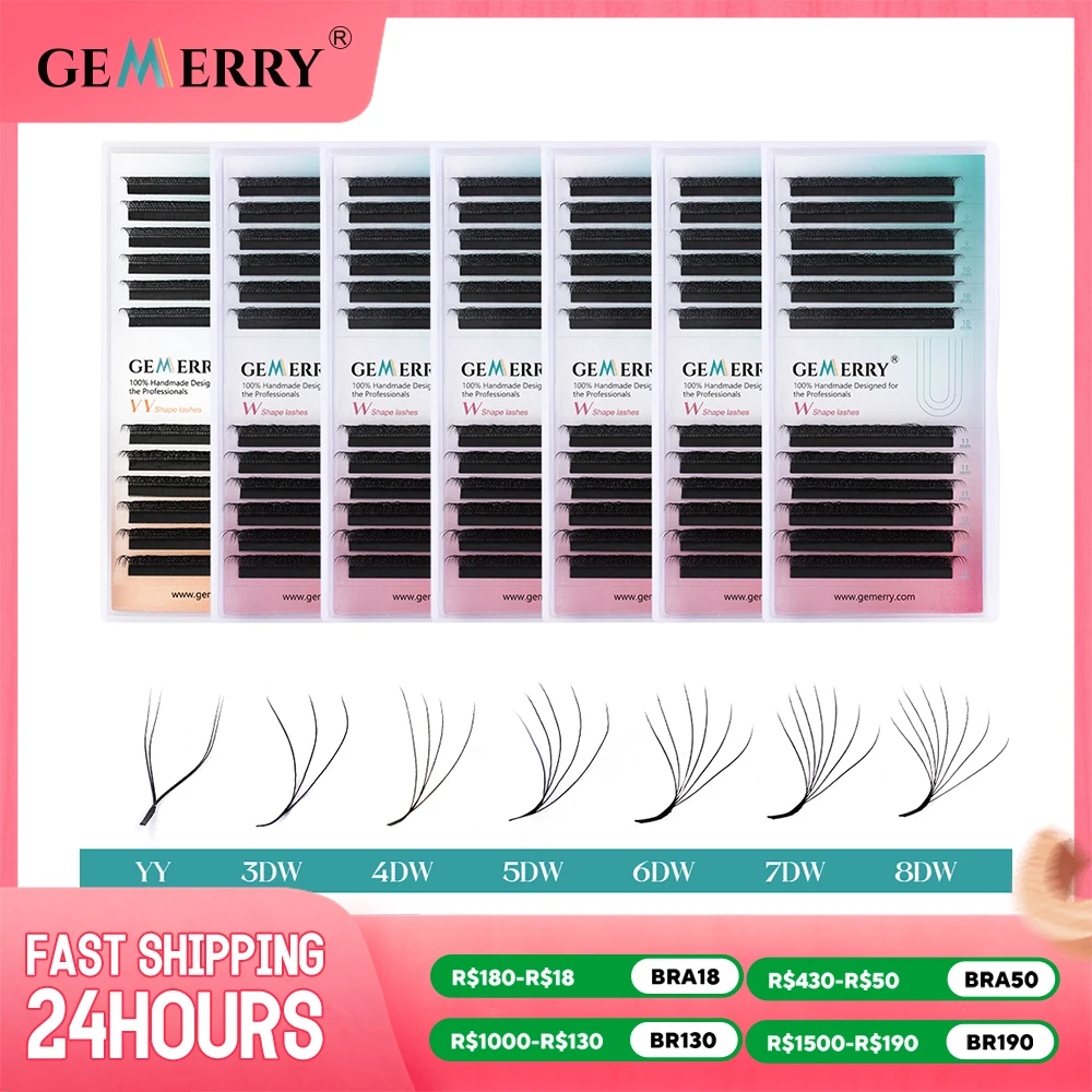 Gemerry YY Shaped Eyelash Extension Automatic Flowering W Shape Bloom 3D 4D 5D 6D 8D Premade Fans Eyelash Makeup Volume Lashes