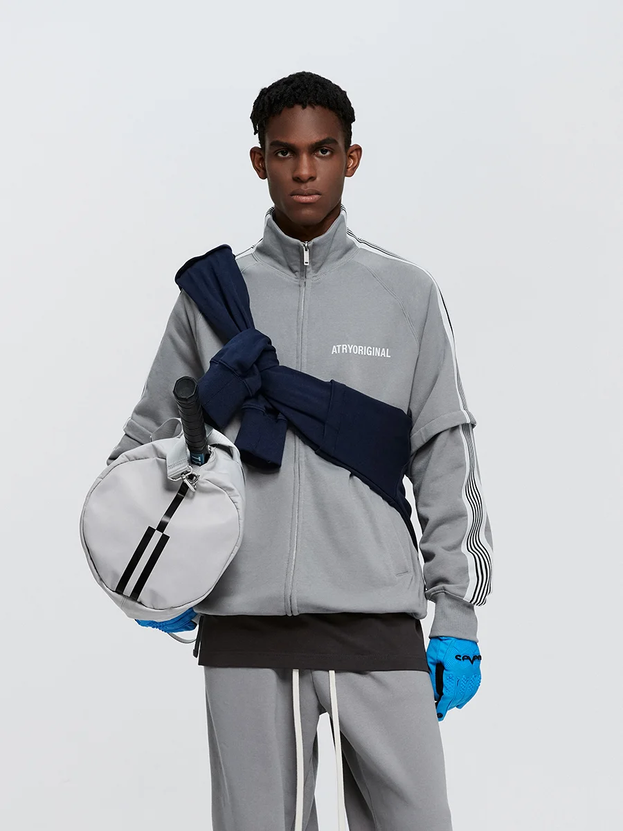 

ATRY Men's Zipper Stand Collar Sweater American Retro Sport Coat Spring Autumn Cotton 00% Loose Fit oulder Width