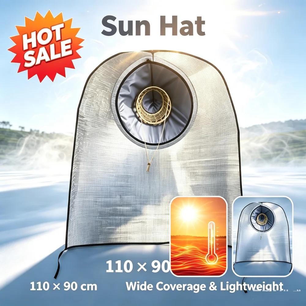 Outdoor Sun Hat with Neck Cover Lightweight Breathable Design 110x90cm Adjustable Ties for Tea Picking Garden Farm Work