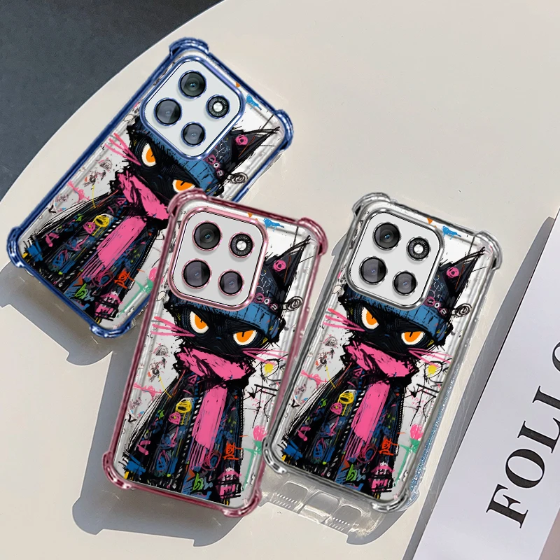 Plating Protective Cover For Motorola Moto G15 Power G35 G75 5G Case Flexible TPU Four-corner Shockproof Cat Pattern