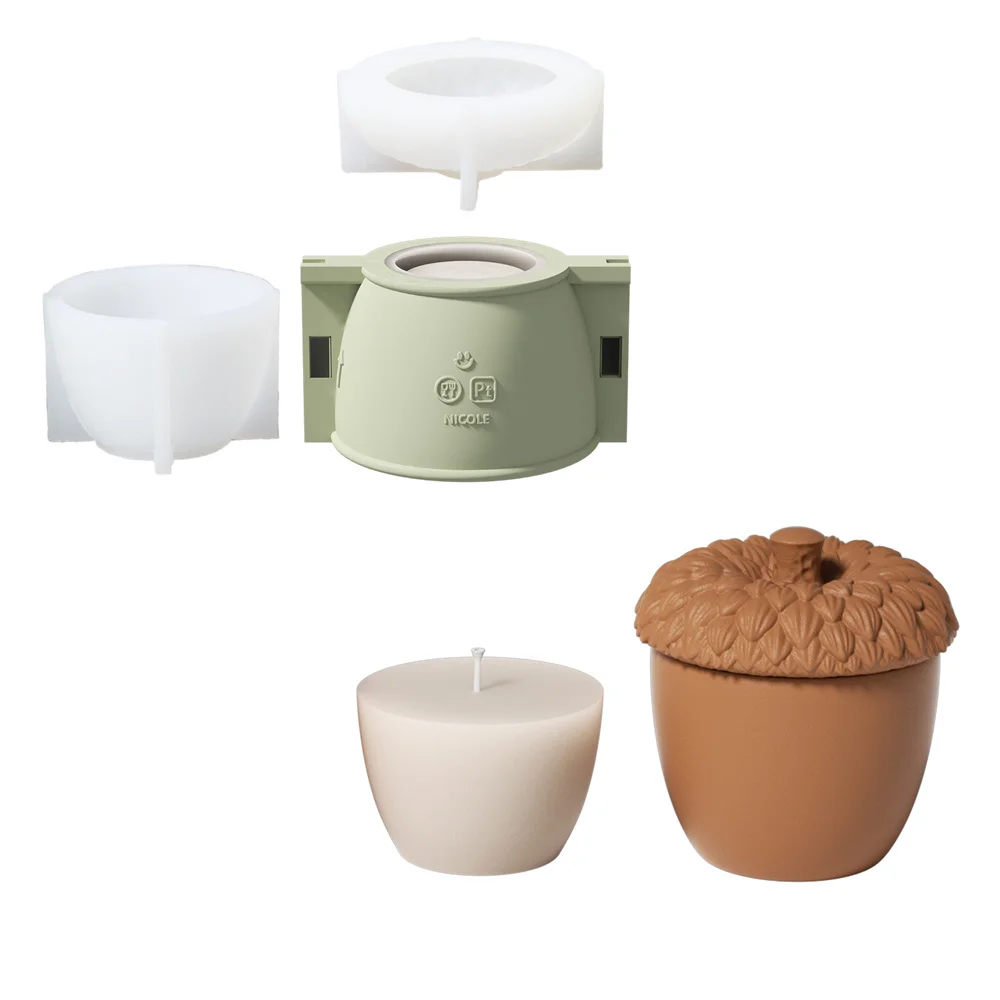 Nicole Acorn Candle Jar Concrete Silicone Mold and Refill Mold DIY Nut Candle Vessel Jesmonite Mould Christmas Home Decoration