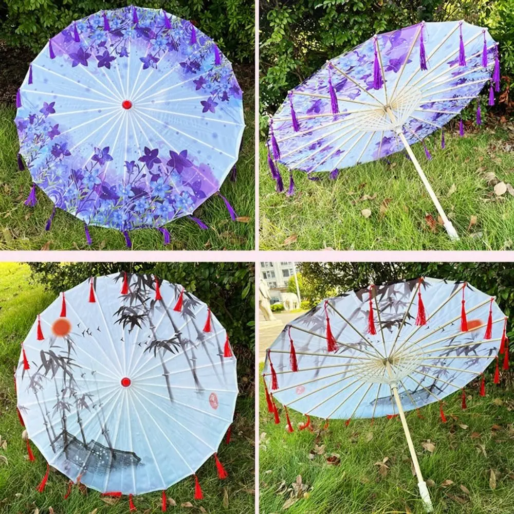 56 سنتيمتر مظلة مروحة ملابس حريرية شرابة الدعامة الرقص مظلة النمط الصيني العتيق 10 ألوان تأثيري Hanfu النفط ورقة مظلة #3