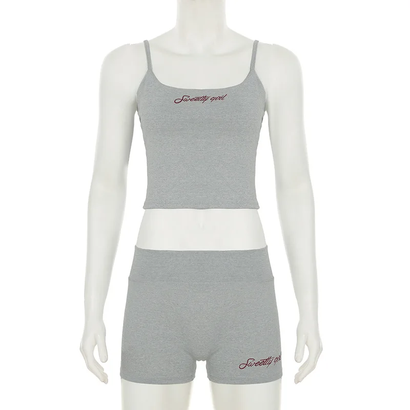 Damskie krótkie zestawy spodni Letni jednokolorowy sportowy dwuczęściowy zestaw Fashion Chic Y2k Tank Top i krótkie spodnie Jogging Suit New 2025
