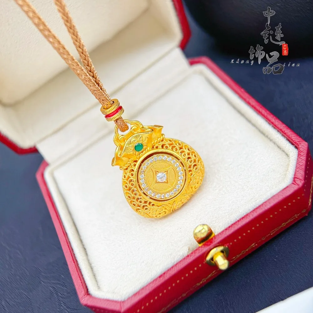 Rotary coin pendant set with diamonds 9999gold