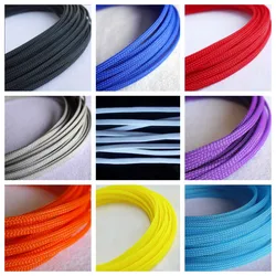 3Mm 4Mm 6Mm 8Mm 10Mm 12Mm 16Mm Platte Pet Mouwen Gevlochten Uitbreidbaar Kabel draad Slangenhuid Sleeving Zwart Rood Blauw Groen Geel