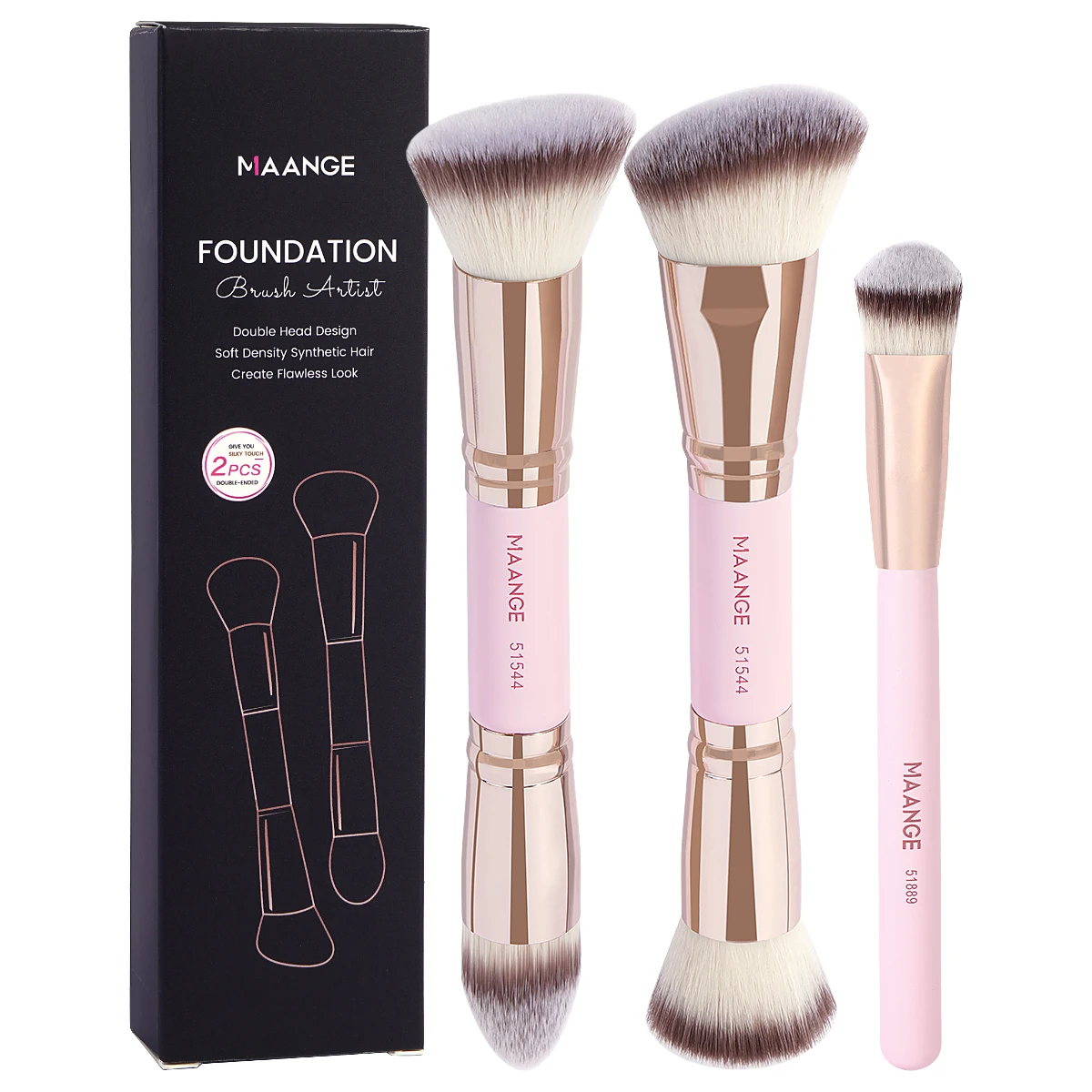 MAANGE 3PCS Double Ended Makeup Brush Foundation Concealer Brush for Blending Liquid Powder Soft Fluffy Bristles Beauty Tools