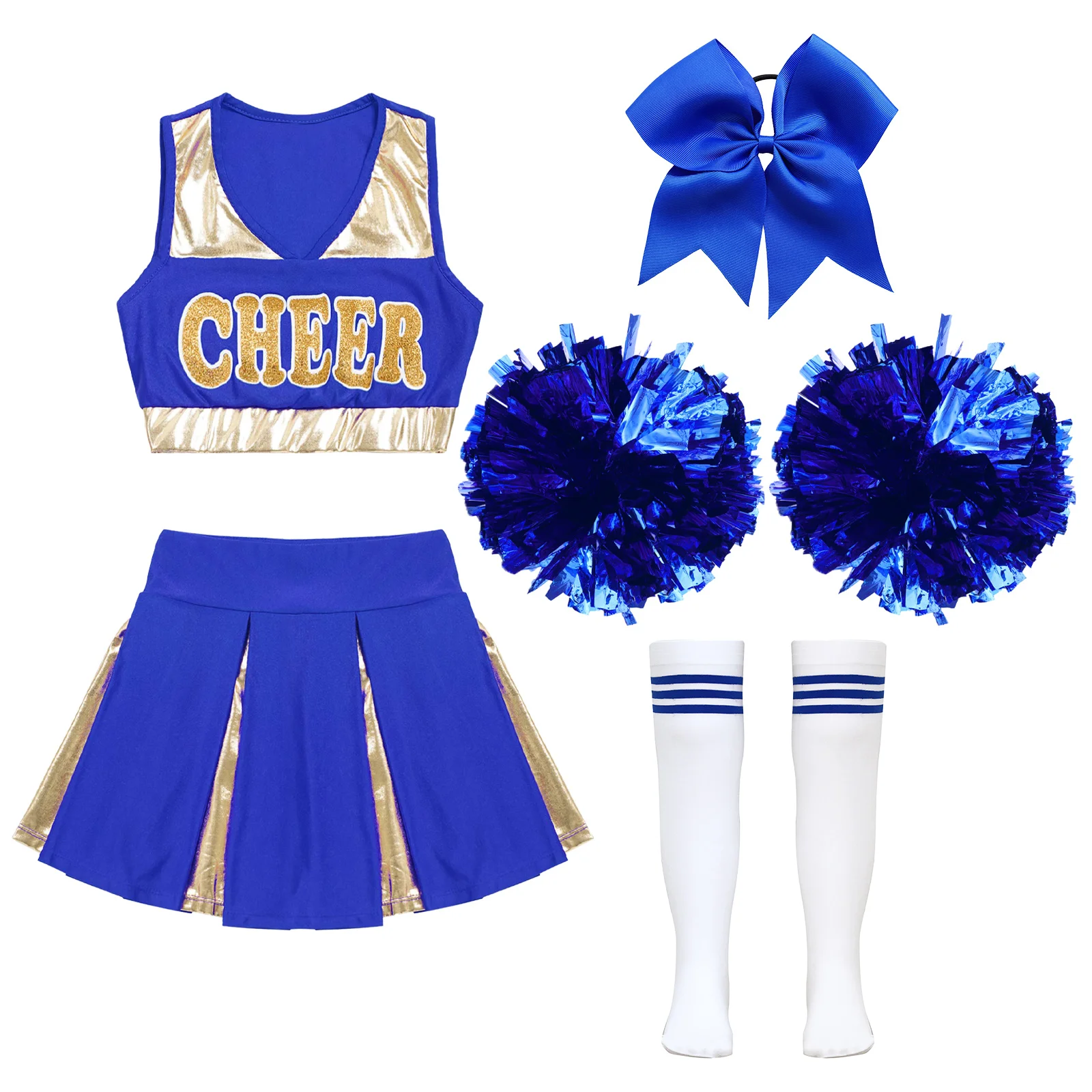 Girls Cheerleader Costume Outfit Set Halloween Cheerleading Fancy Dress for Birthday Party Cheer Uniform School Performance