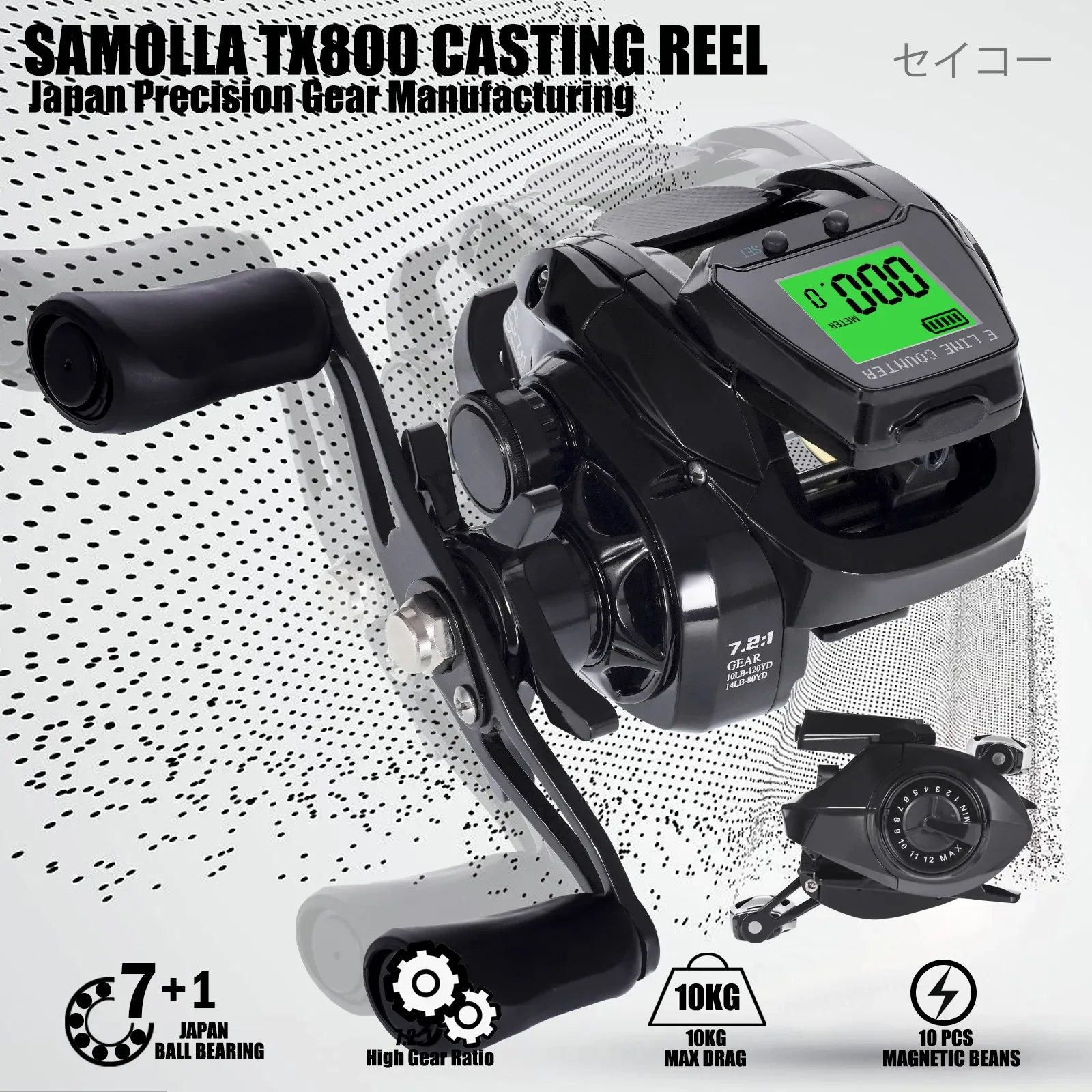 New Big Led Screen Electronic Baitcasting Fishing Reel High Speed 7.2:1 10kg Saltwater Waterproof Cast Drum Wheel Casting