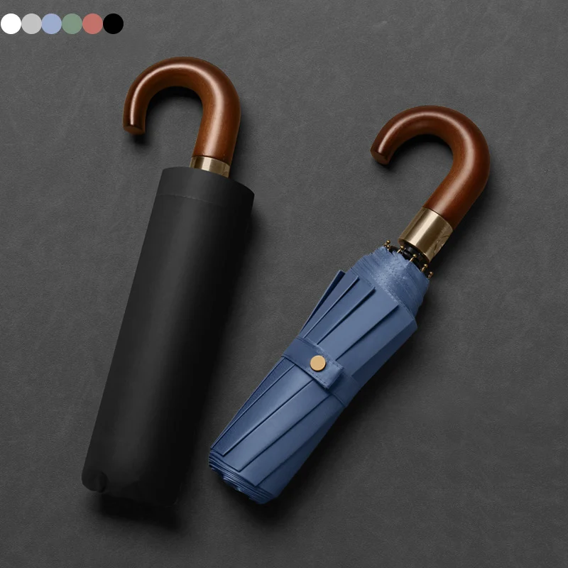 

Wood Handle Anti UV Rain Umbrella Automatic 10K Strong Windproof Sunscreen Waterproof Sunshade UPF50+ 3 Fold Women Man Portable