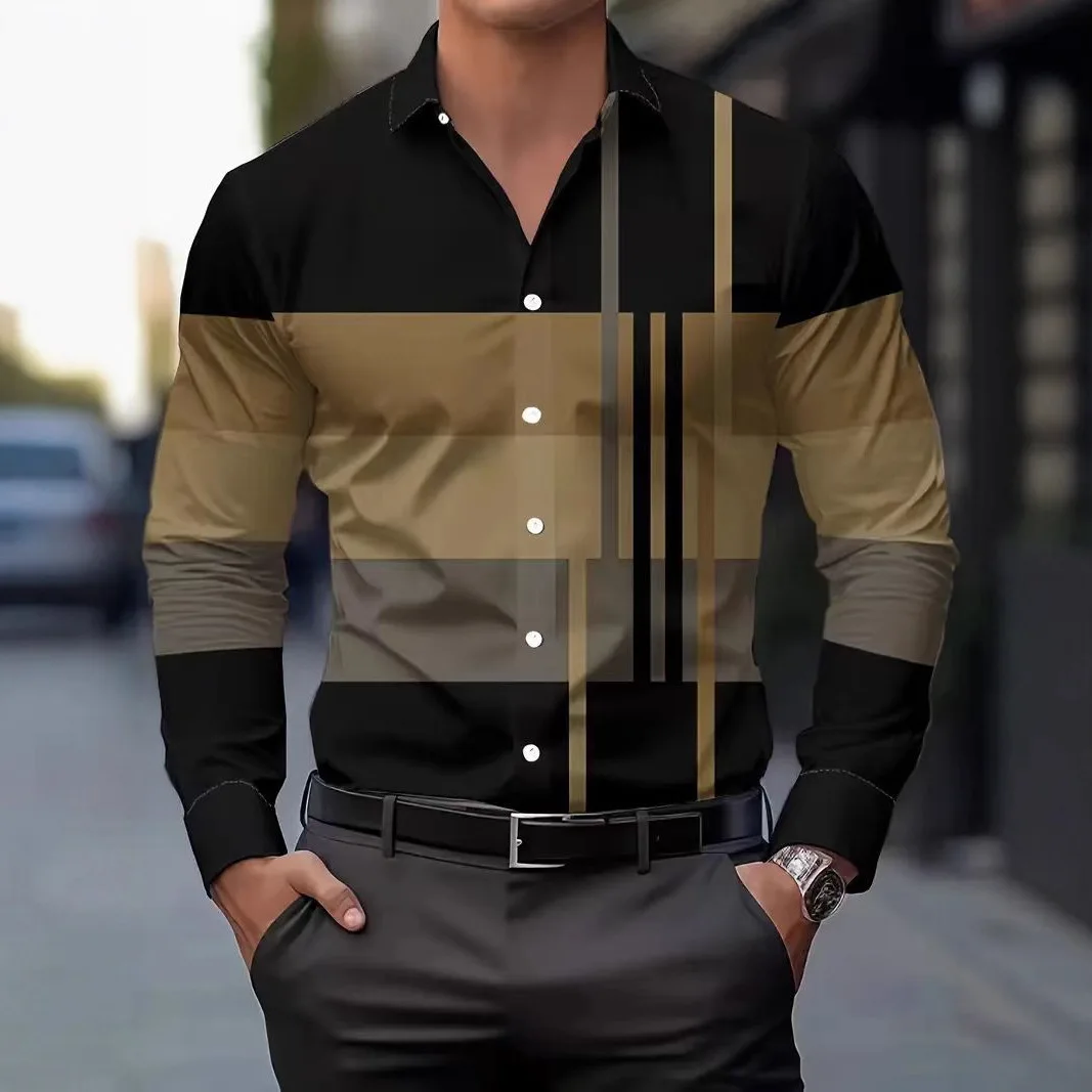 Men's New Casual Personality Trendy Men's Long-sleeved 3D Digital Printing Shirt Large Size Shirt
