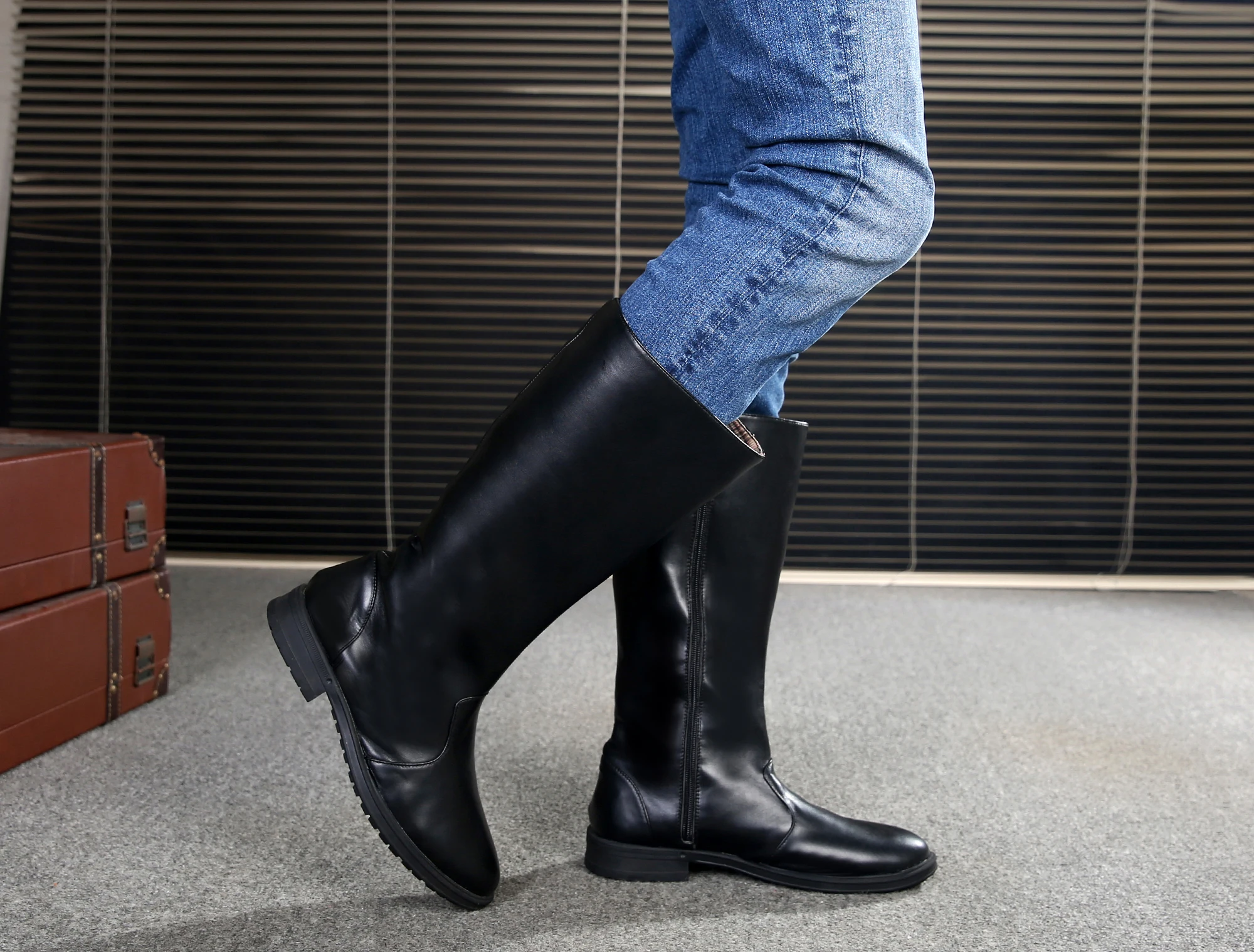 new-high-tube-boots-men's-women's-stage-performance-long-boots-riding-boots-ceremony-patrol-boots-brand