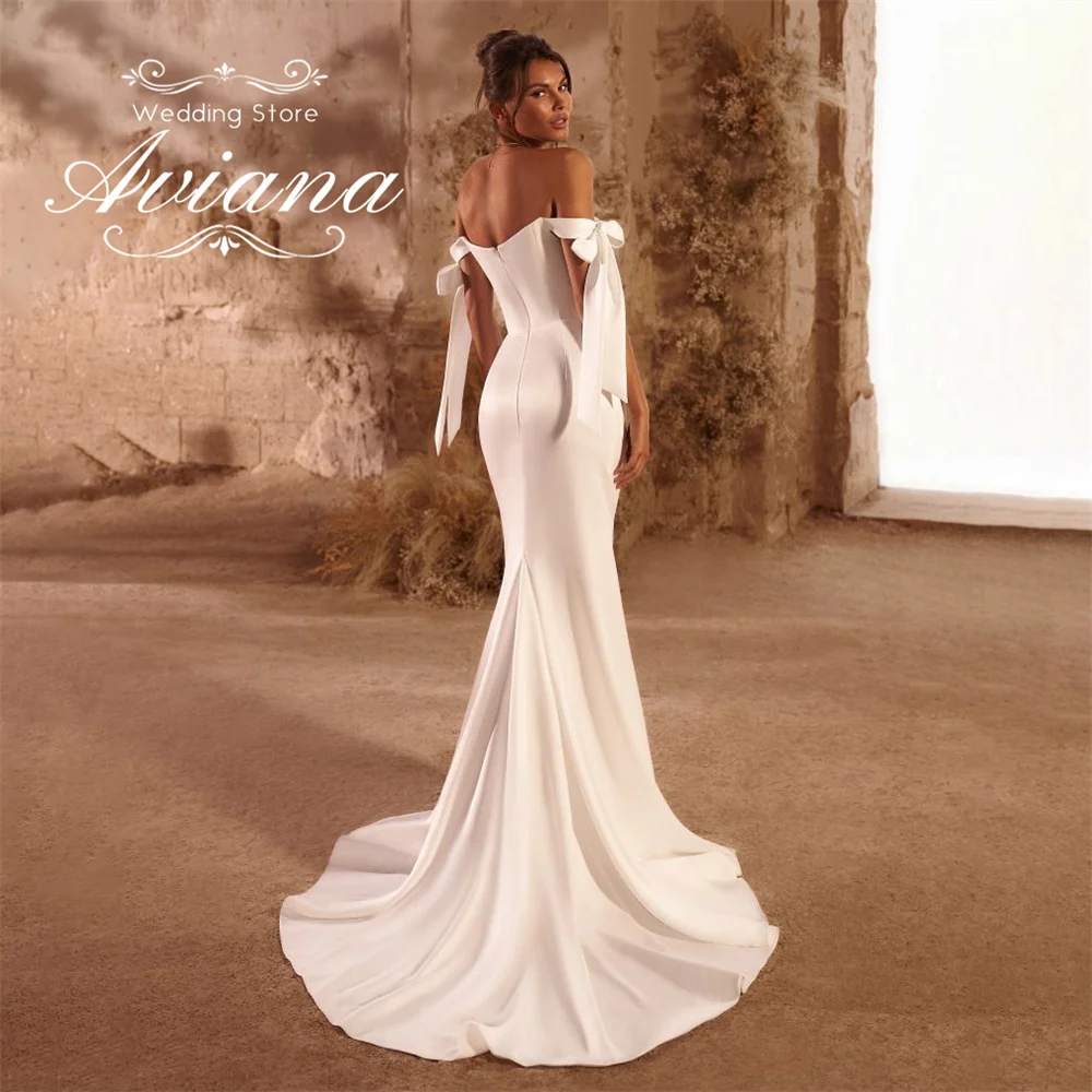 Aviana personnalisé chérie hors de l'épaule arc sirène robe de mariée haute fente volants Court Train longueur de plancher Simple nouveau