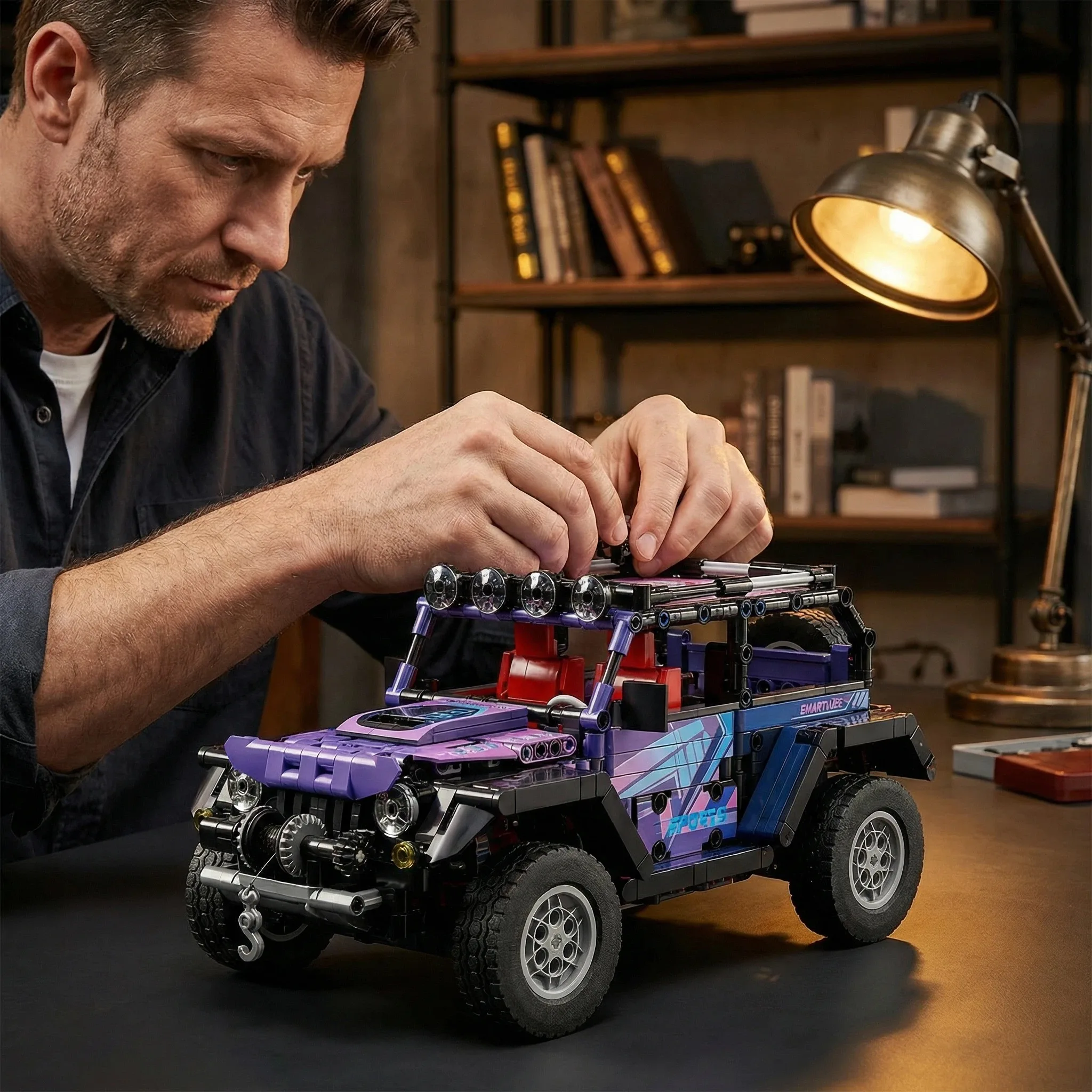 Adult-oriented, challenging off-road vehicle assembly components, advanced ABS technology kits, ideal display pieces for a home