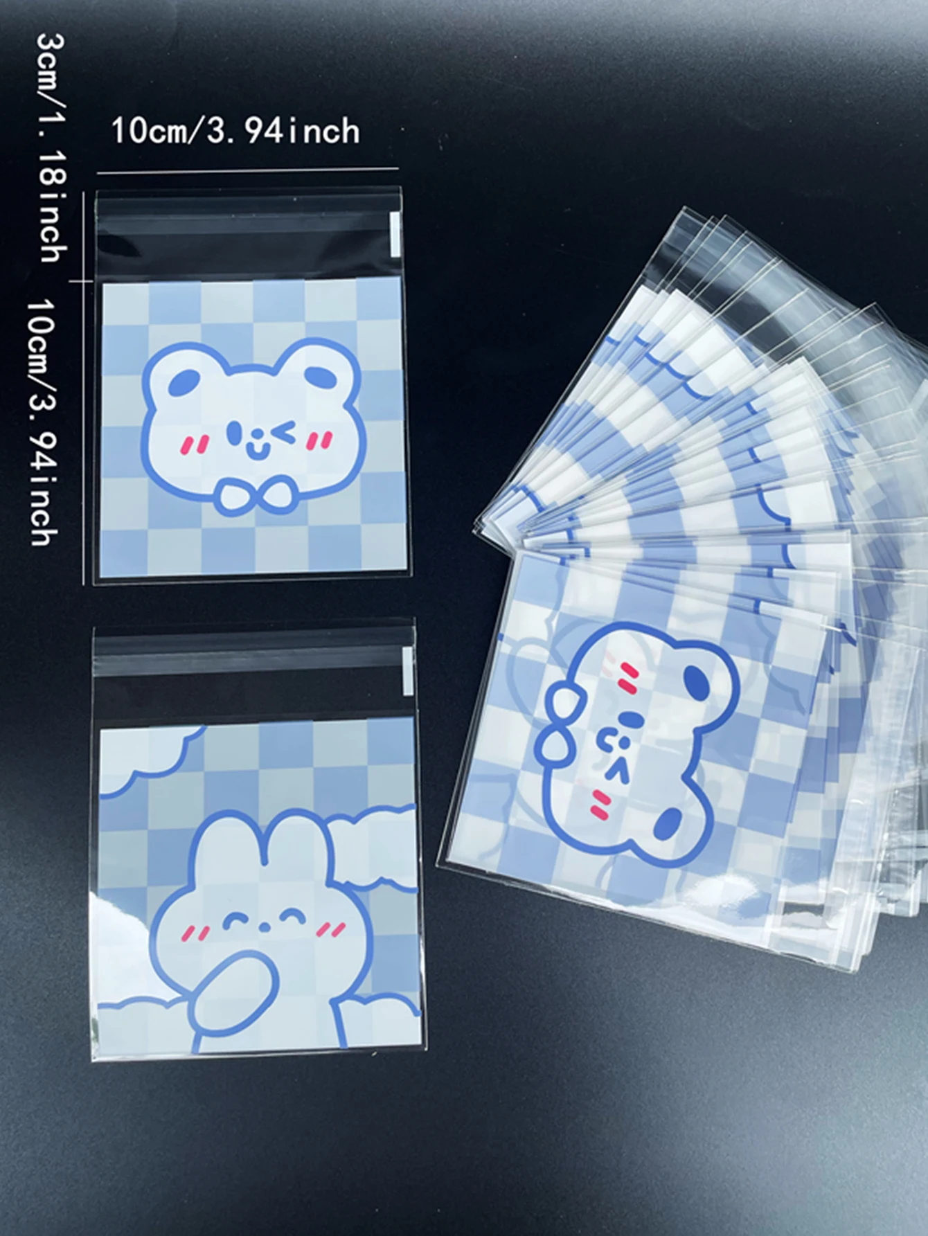 Blue Plaid Printed Opp Bag, Cute And Simple Small Rabbit Cartoon Printed Self-sealing Bags, Small Gift Bags Festival Party Bags