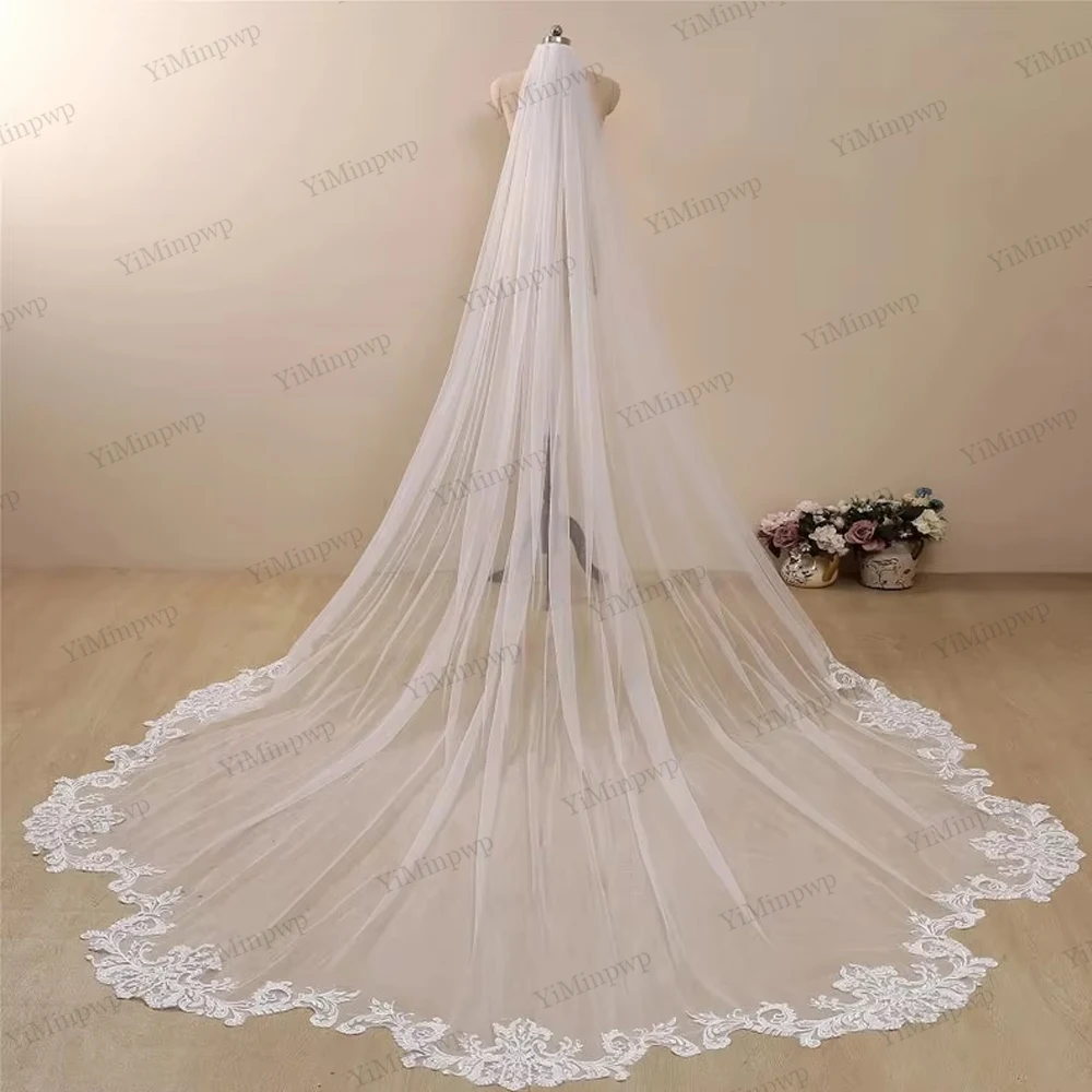 Elegant white Ivory cathedral wedding veil wave shaped lace Bridal veil 3m 4m 5m with Comb Wedding Accessories Customiz veil