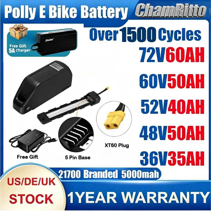 

52v Lithium Ion 36v 48v 60 72v Battery Electric Bicycle 1500w 52v 20ah 25 30ah 40 45 50 60ah Hailong 2000w EBike 21700 Battery
