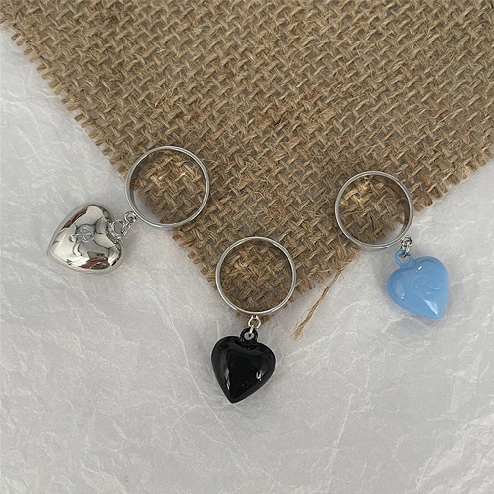 GHIDBK Raf Simons Style Design Colorful Chubby Heart Pendant Ring, Unisex Matte Classic Ring Jewelry Rings