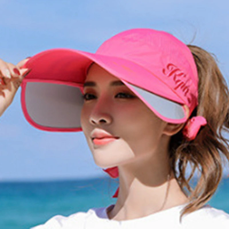 Women Retractable Visor Caps Summer Beach Sun Hat Female UV Protection Tennis Cap Empty Top Leisure Chapeau Outdoor Golf Hats