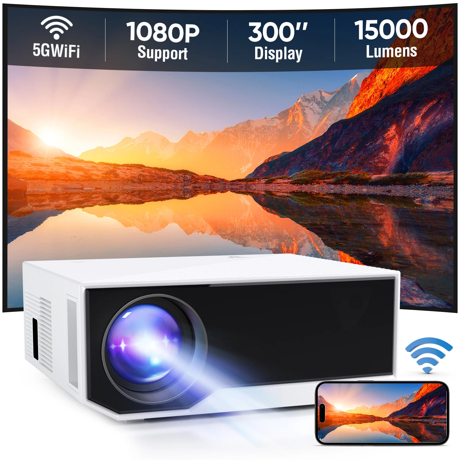 2024 New 1080P HD Home Theater Projector Portable Projector 2.4G/5G Dual WiFi Large Screen Suitable For Multiple Scenarios