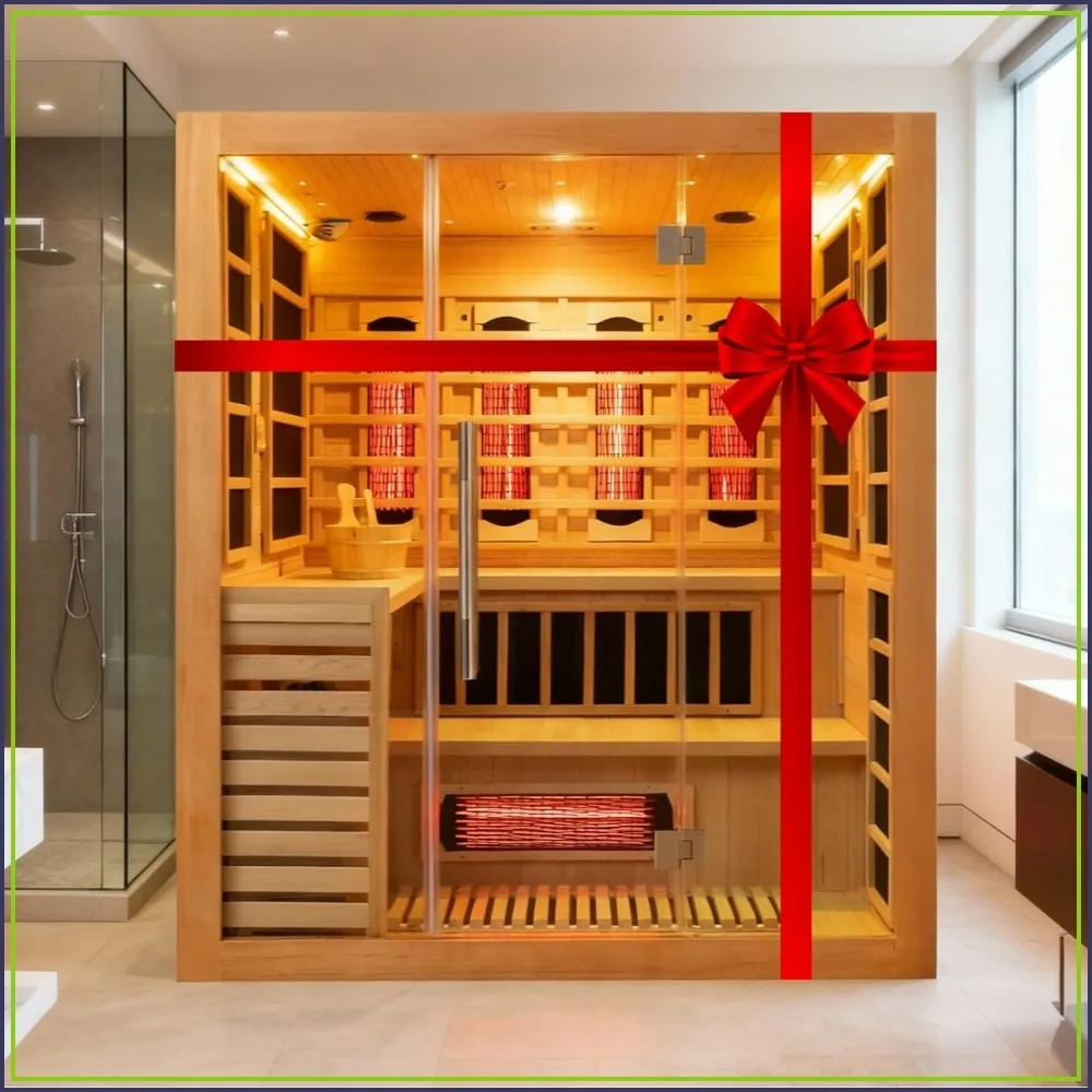 Infrared & Steam Dual-System Sauna Room for 4-6 Person, Wood Hybrid Home Sauna with Heater & Stove
