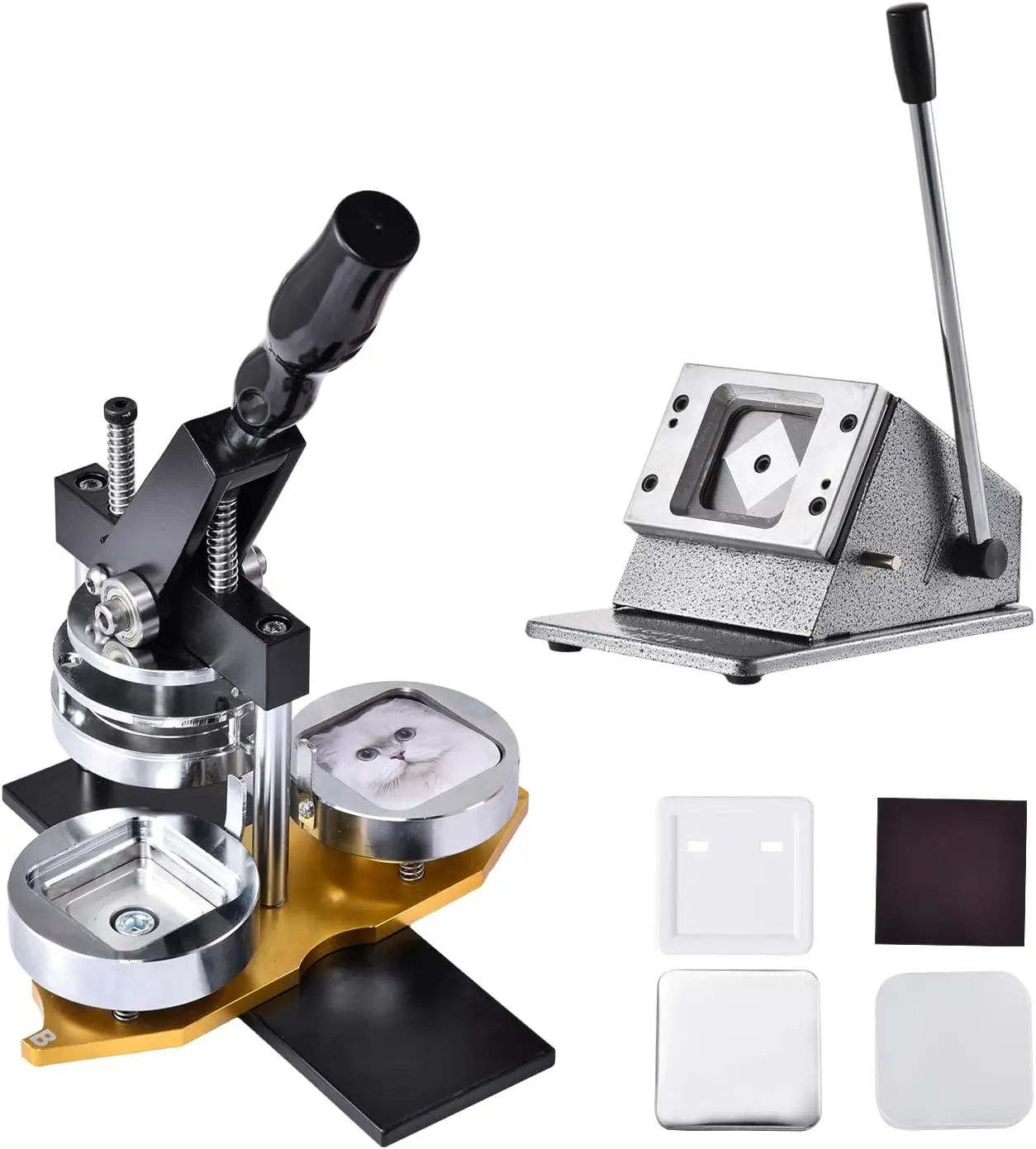Magnet Button Maker Machine with Paper Cutter 2x2 Inch Badge Press Kit with 400 Pieces Consumables and Swivel Technology Heavy Duty Steel Frame for Wedding Favors-C