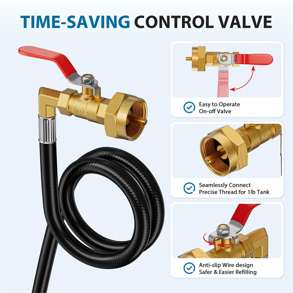 

AA25 Propane Refill Adapter for 1 Lb Tanks, 3.5 FT Propane Tank Refill Adapter Hose with Safety Shutoff Valve