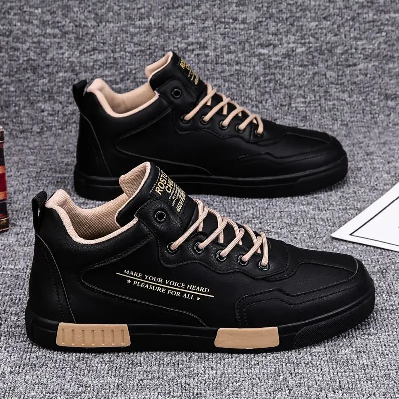 white high top men sneakers lace up leather sports shoes big size 45 man vulcanized sneakers tenis trainers male casual shoes