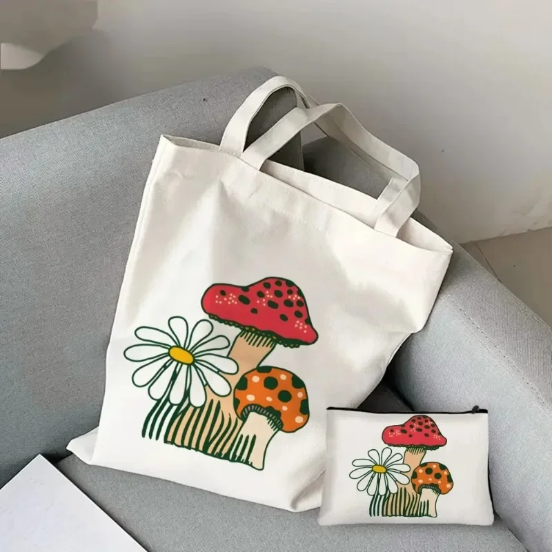 2 stücke giftige Pilz druck Kosmetik tasche kosmetische Veranstalter Tasche Damenmode Umhängetasche Öko große Kapazität Einkaufstasche