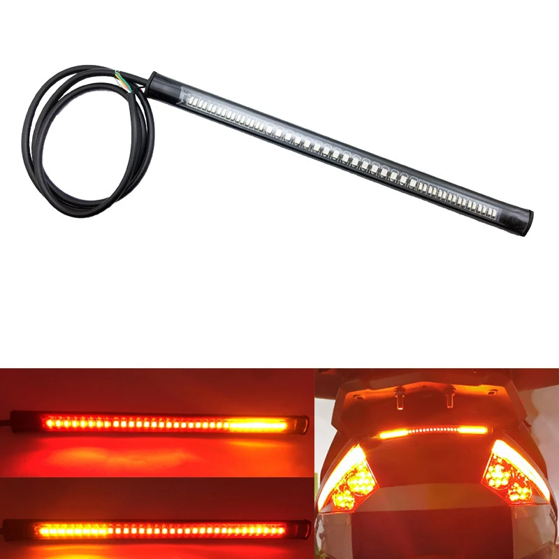 Flexível Motocicleta Light Bar, Strip Tail, Turn Signal, freio traseiro, Stop Lâmpada, 48 LEDs