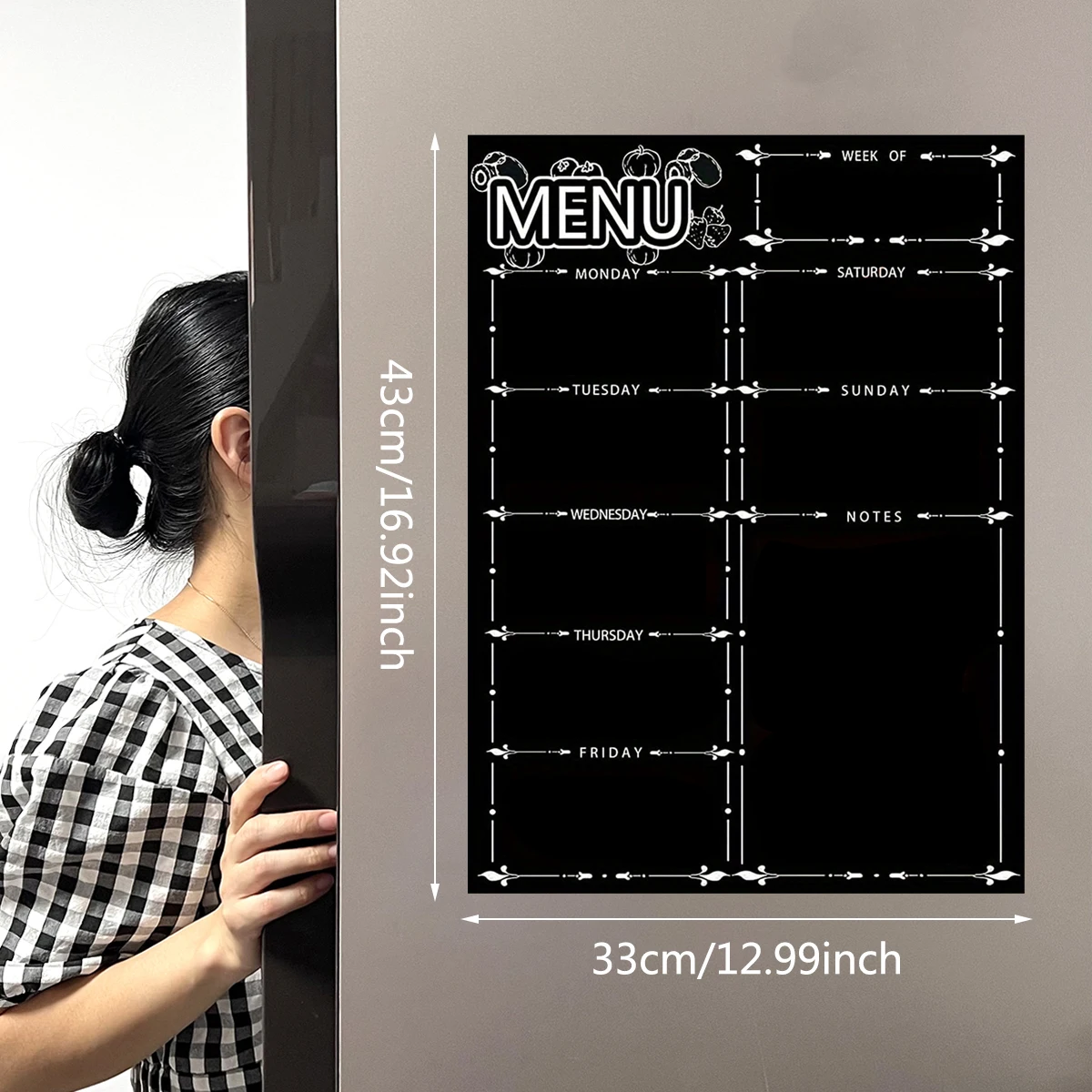 A magnetic refrigerator sticker with erasable soft whiteboard to prepare a weekly schedule for forgetting things