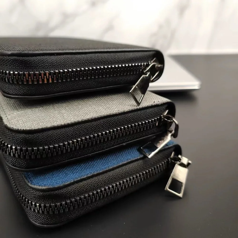 Carteira masculina com zíper de grande capacidade, estilo simples, bolsa longa em lona comercial, carteira de mão multicartões